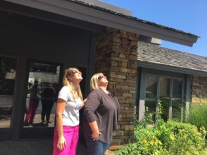 Office girls watching the eclipse!