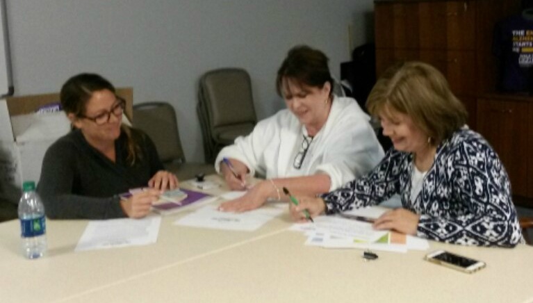 The Longest Day Committee Meeting From left to right ... Jacqueline Post, Blu Current Credit Union; Jo Bonsee, Sutton Home Care; Marie Murphree, Alzheimer's Association